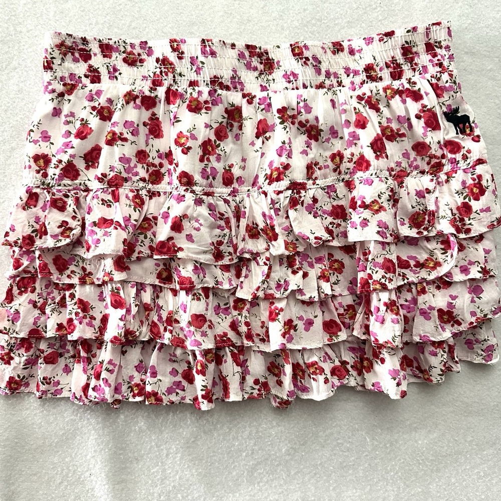 Abercrombie & Fitch Y2K Large L Micro Mini Skirt‎ Floral Tiered Ruffle Fairy
